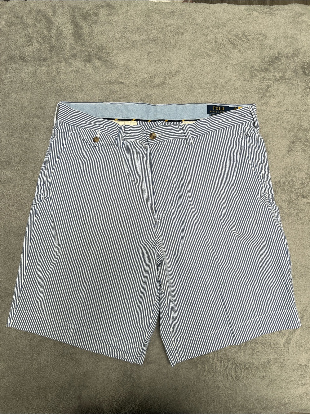 Polo Ralph Lauren Stretch Classic Fit Seersucker Shorts Blue & White Waist 36